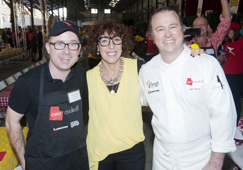 Qantas CEO Alan Joyce, OzHarvest CEO Ronni Kahn, Neil Perry